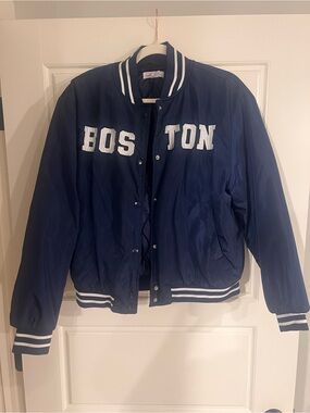 Boston Navy Bomber Jacket with White Trim